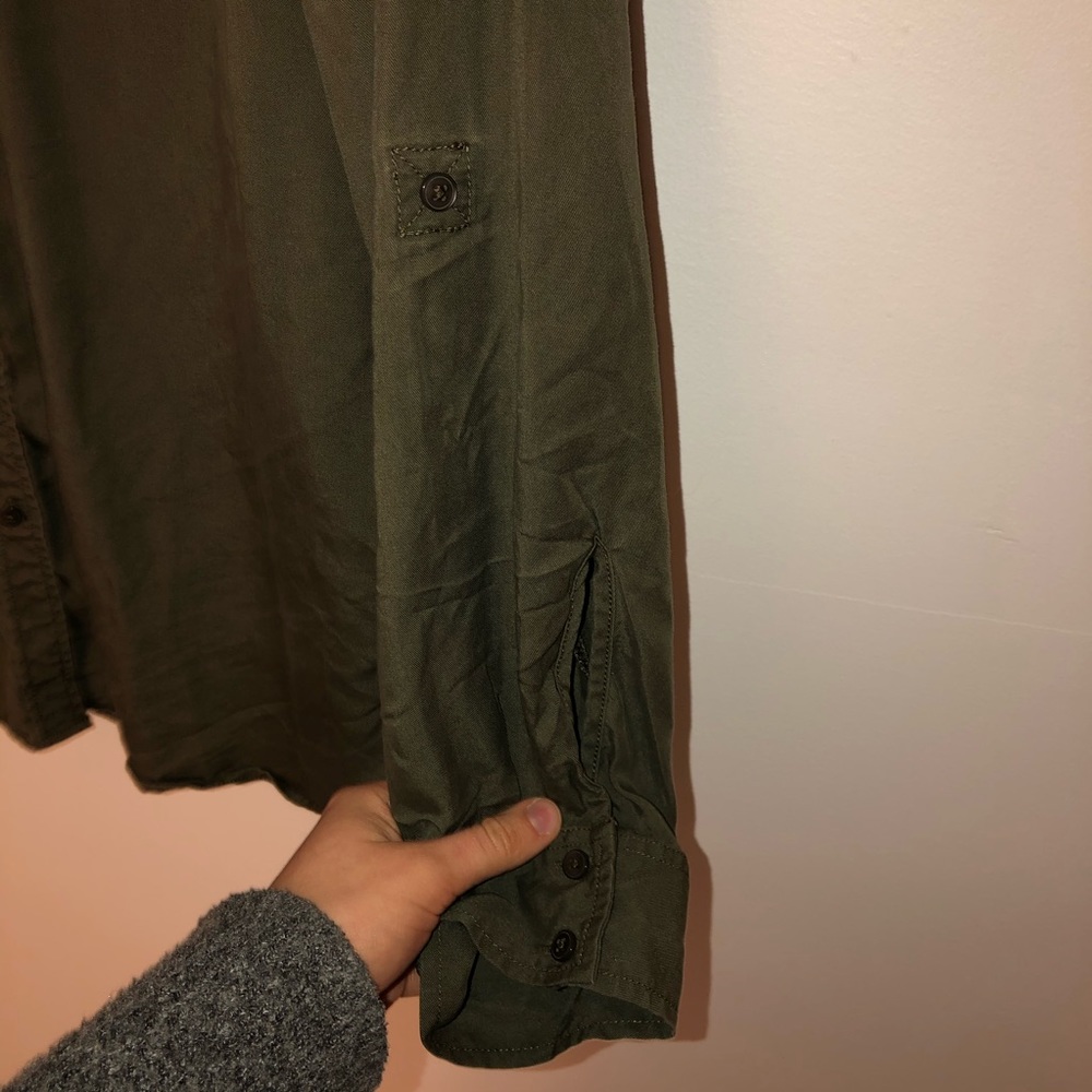 Express Olive Green Lyocell Button Down Top - Picture 4 of 5